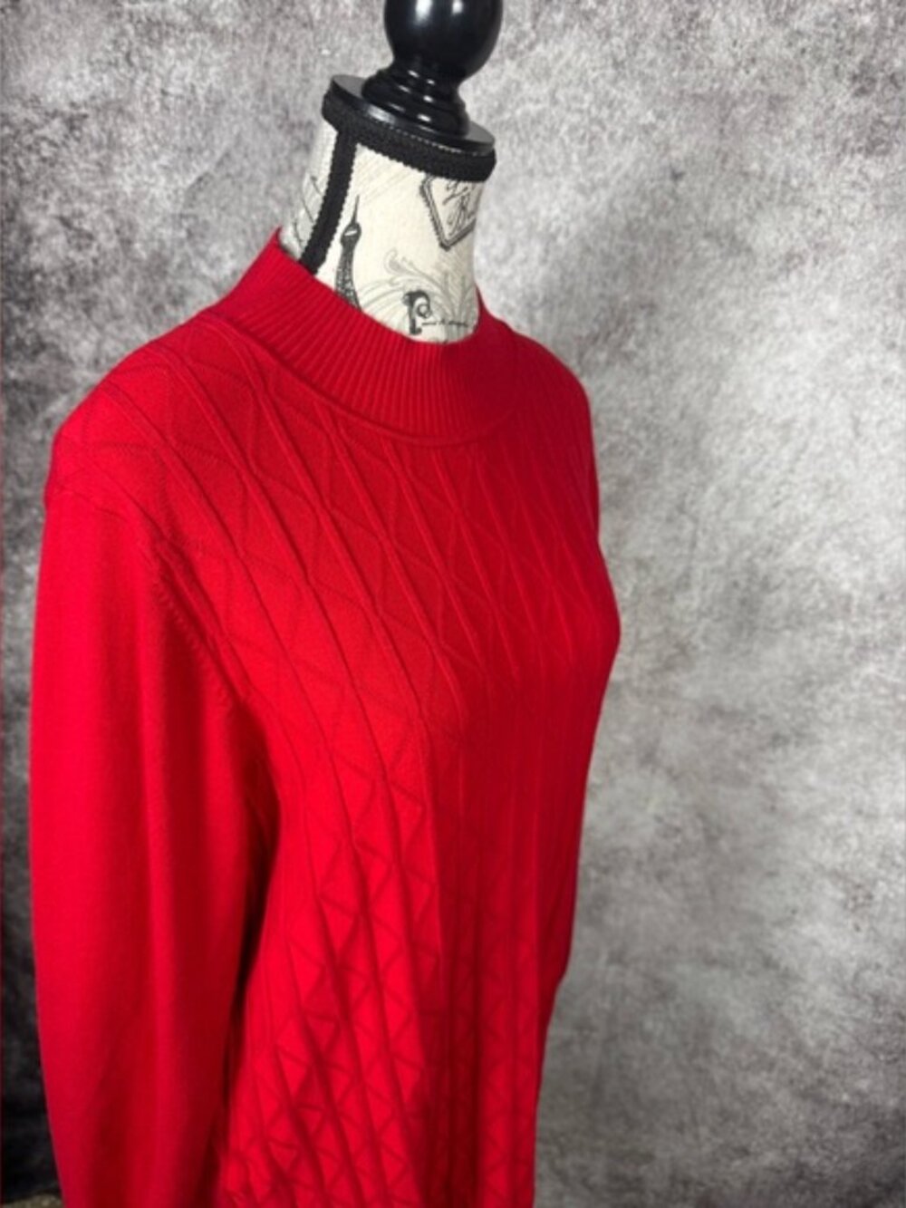 Allison Daley Red Cable Knit Mock Neck Sweater XL Classic Holiday - Picture 7 of 9